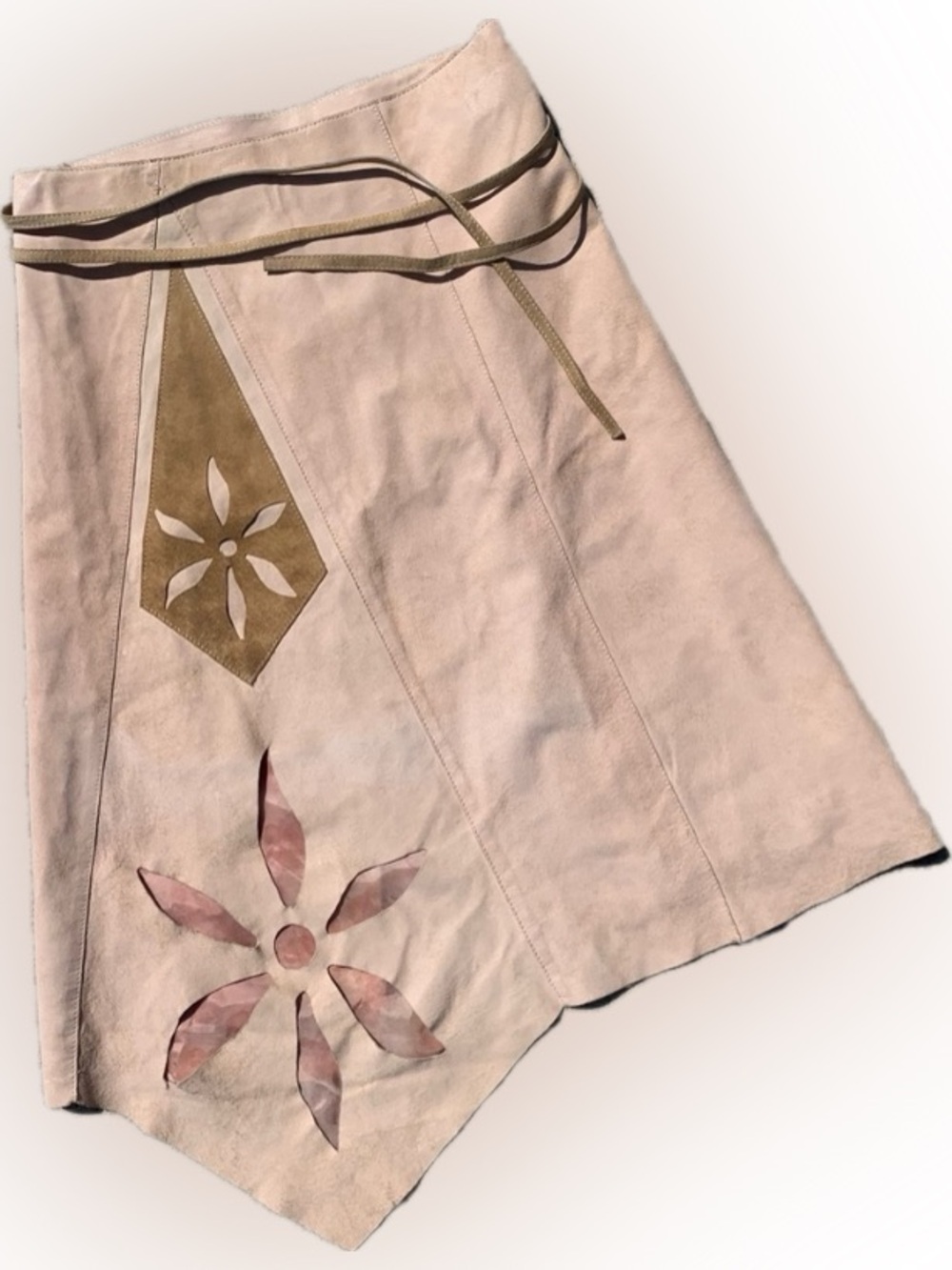 John Carlisle Essentials vintage suede floral cut outs wrap skirt